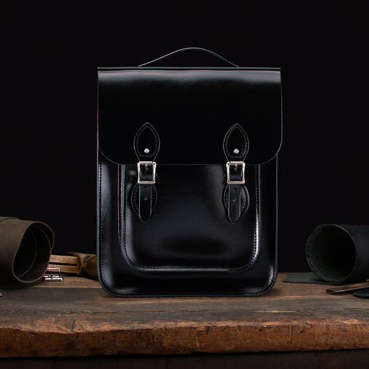 Medium Portrait Backpack in Patent Pitch Black