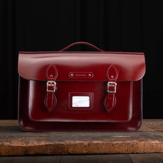 16.5-inch Briefcase Satchel in Patent Oxblood Red Leather