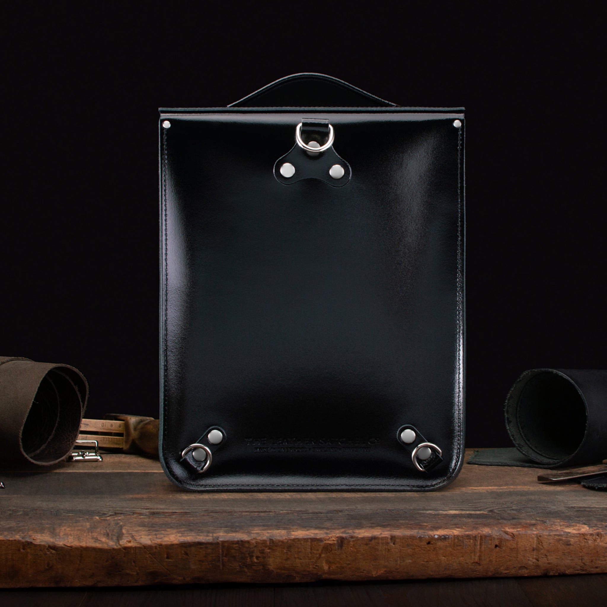Medium Portrait Backpack in Patent Pitch Black