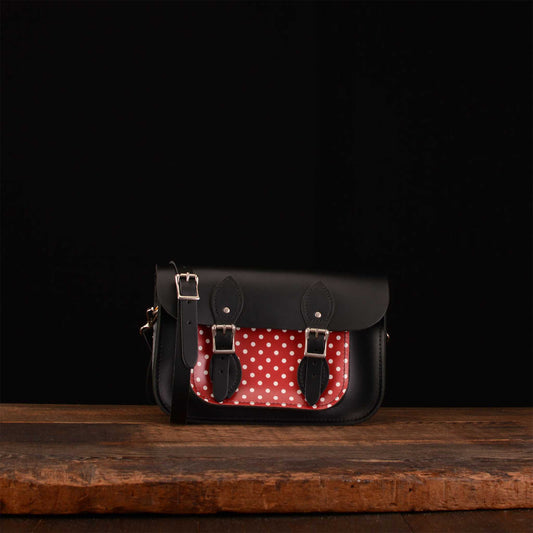 11-Inch Classic Satchel in Charcoal Black with Minnie Polka Dot Print