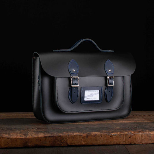14-Inch Classic Satchel in Charcoal Black and Loch Blue