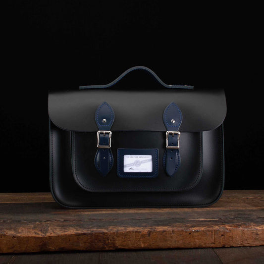 14-Inch Classic Satchel in Charcoal Black and Loch Blue