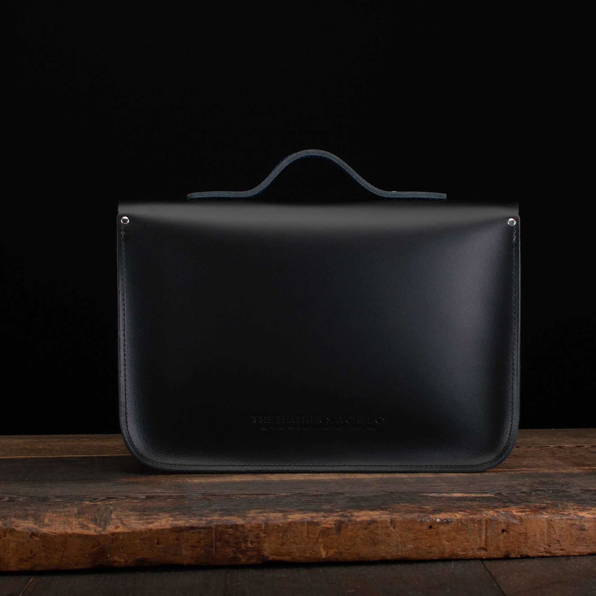 14-Inch Classic Satchel in Charcoal Black and Loch Blue