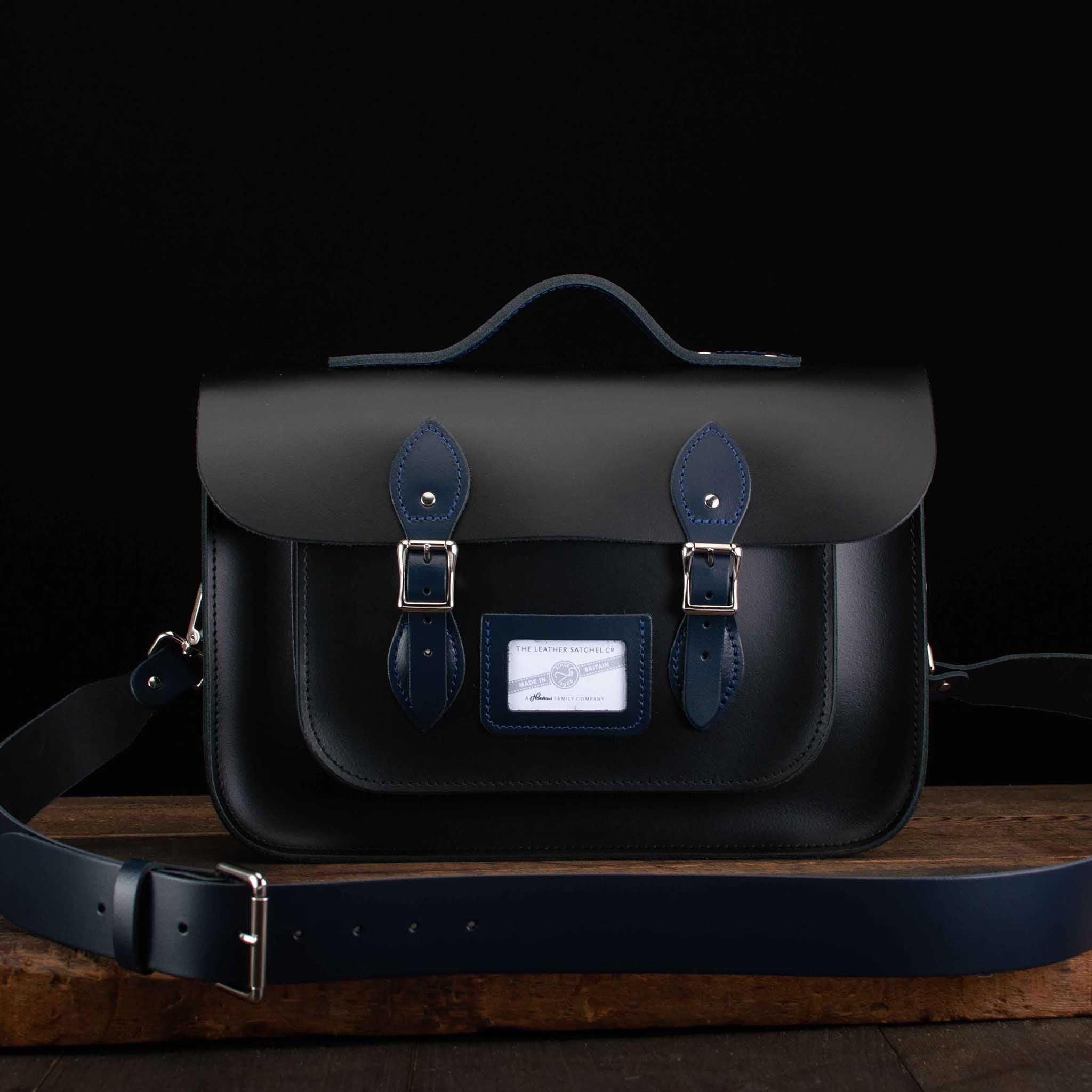 14-Inch Classic Satchel in Charcoal Black and Loch Blue