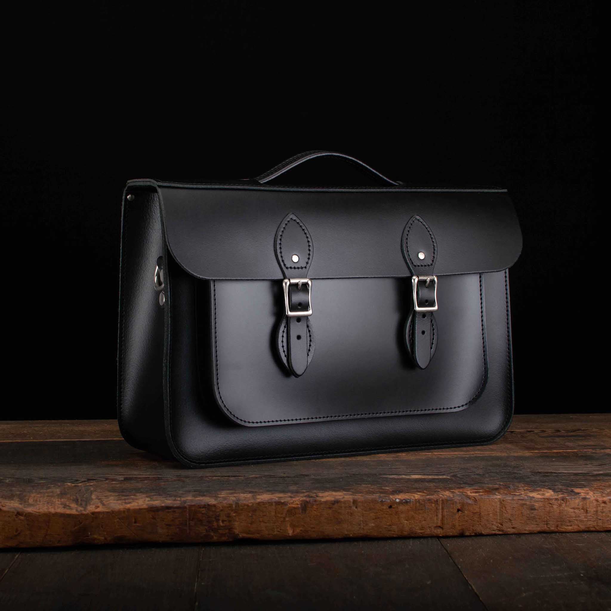 15-Inch Briefcase Satchel with Backpack Straps in Charcoal Black