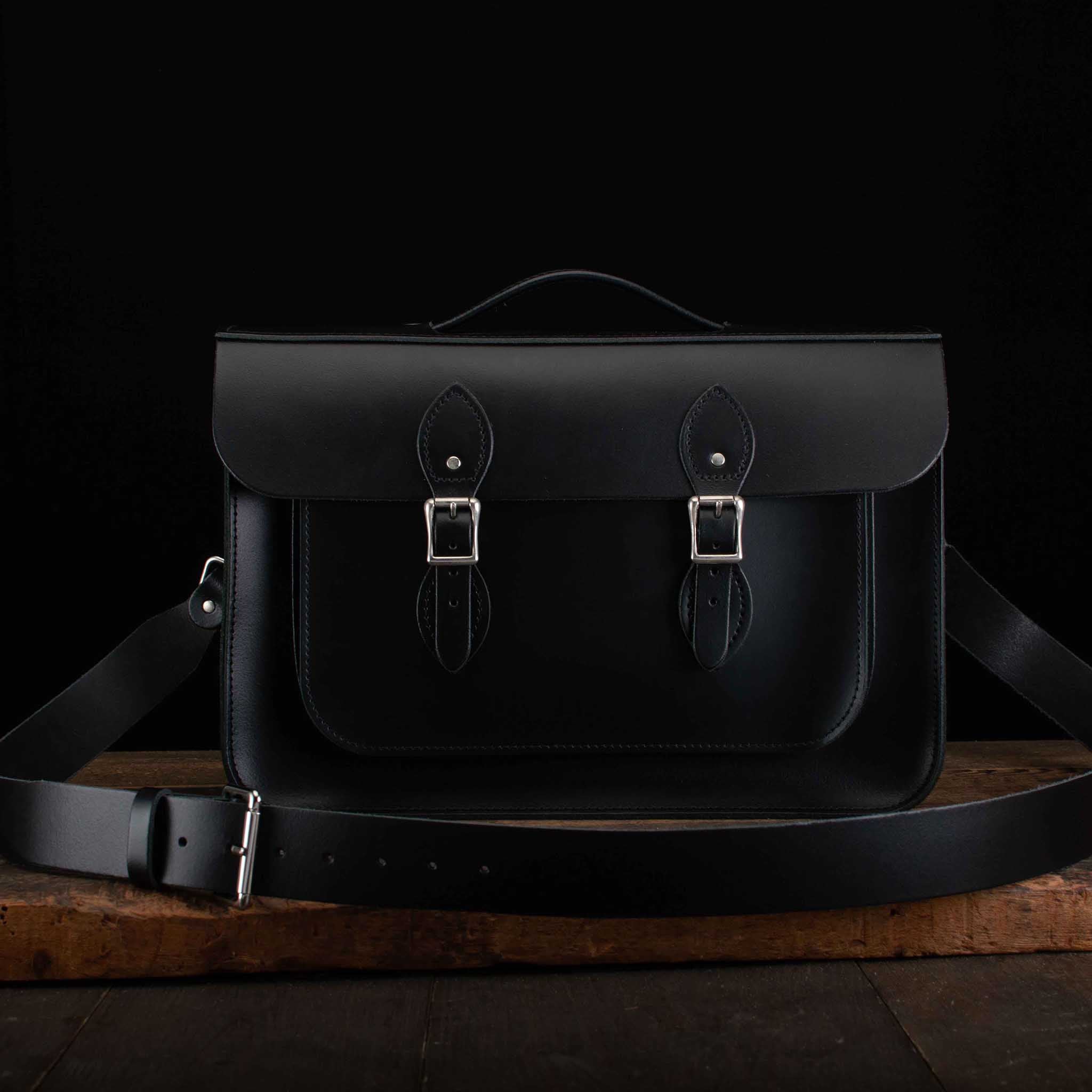 15-Inch Briefcase Satchel with Backpack Straps in Charcoal Black