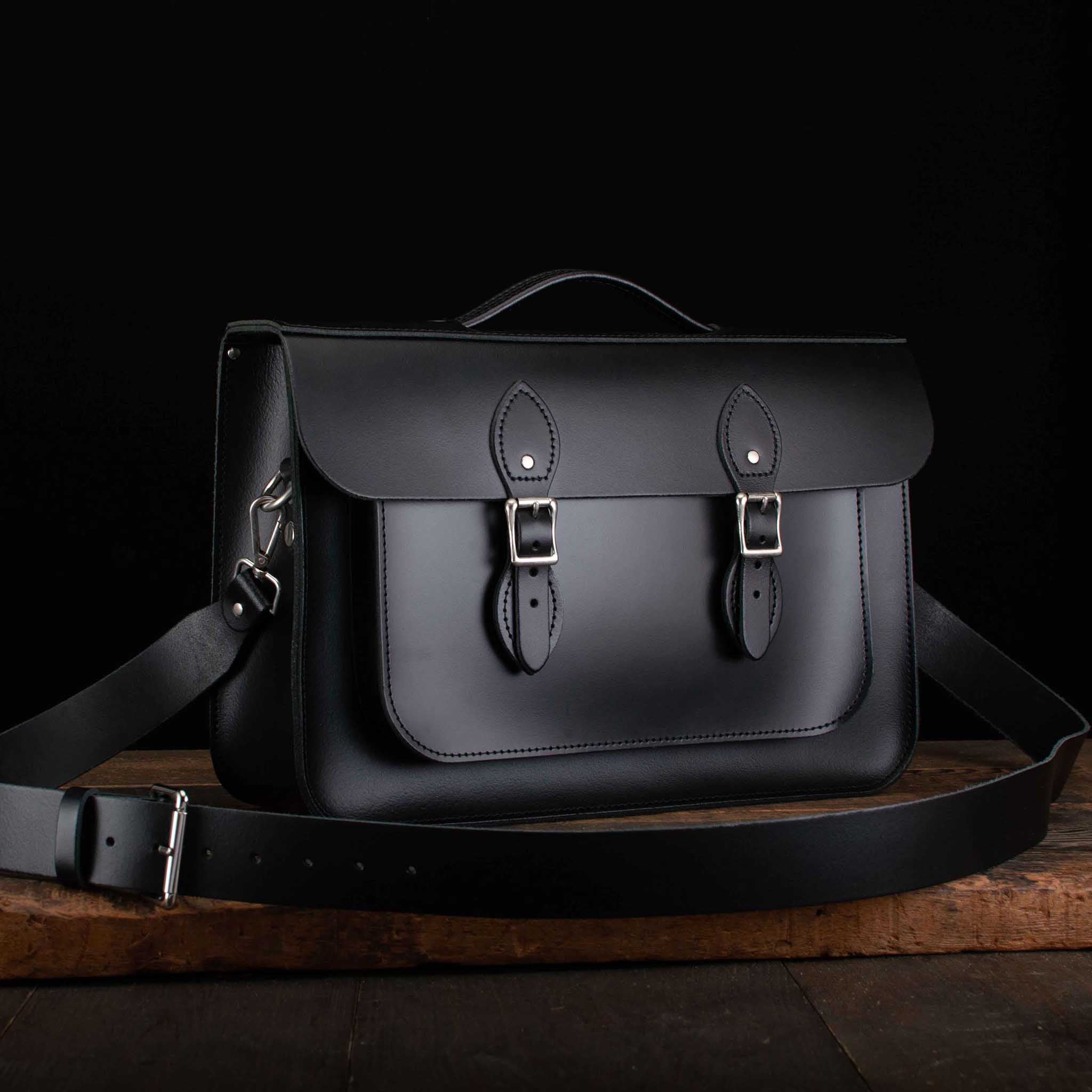 15-Inch Briefcase Satchel with Backpack Straps in Charcoal Black