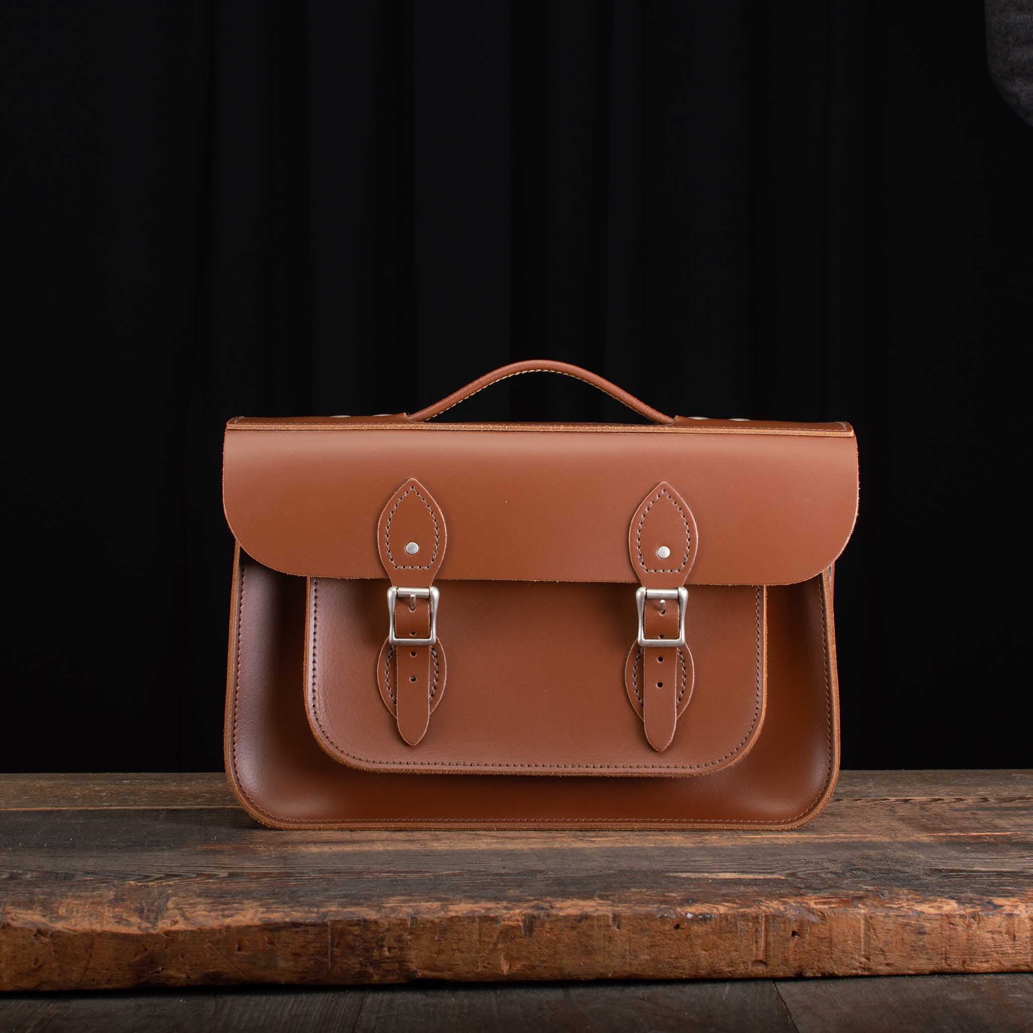 14-Inch Briefcase Satchel in Chestnut Brown