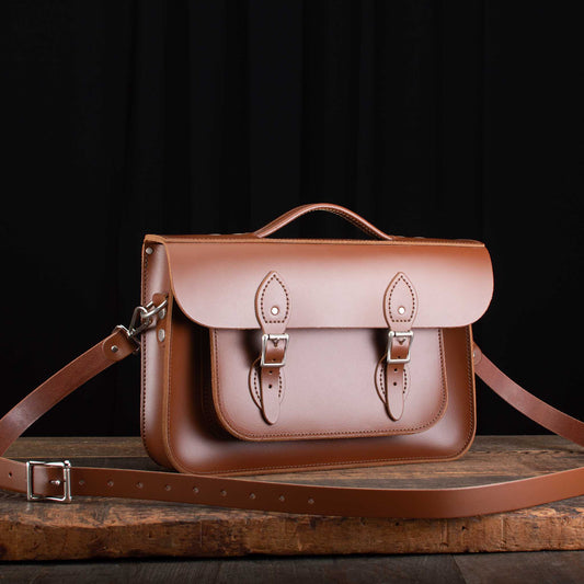 14-Inch Briefcase Satchel in Chestnut Brown