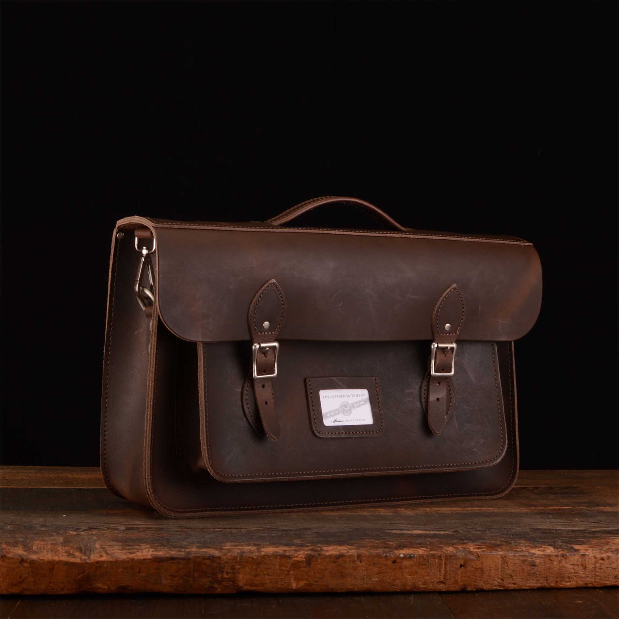 16.5-Inch Briefcase Satchel In Distressed Walnut Husk
