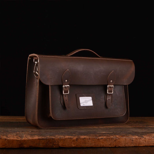 16.5-Inch Briefcase Satchel In Distressed Walnut Husk