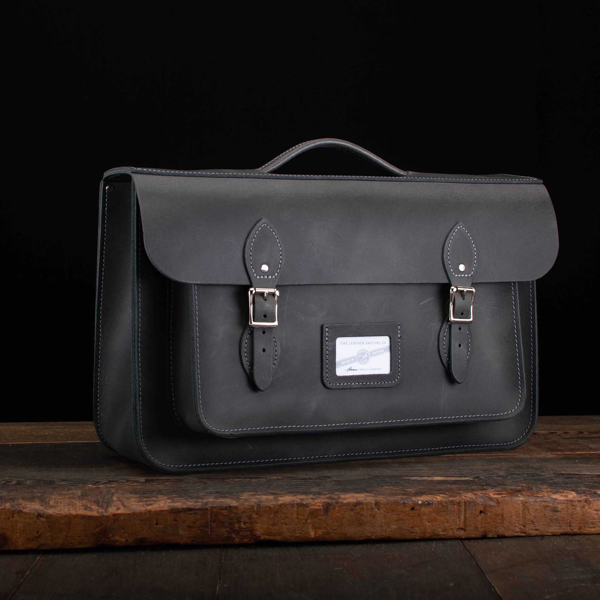16.5-Inch Briefcase Satchel in Distressed Wrought Iron – Hanshaws Workshop