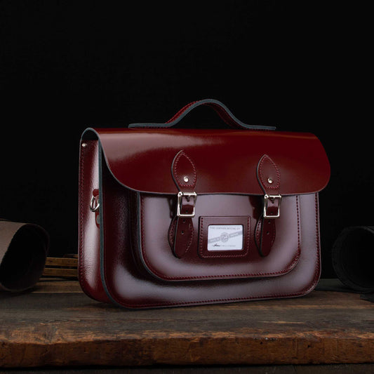 14-Inch Classic Satchel in Patent Oxblood Red