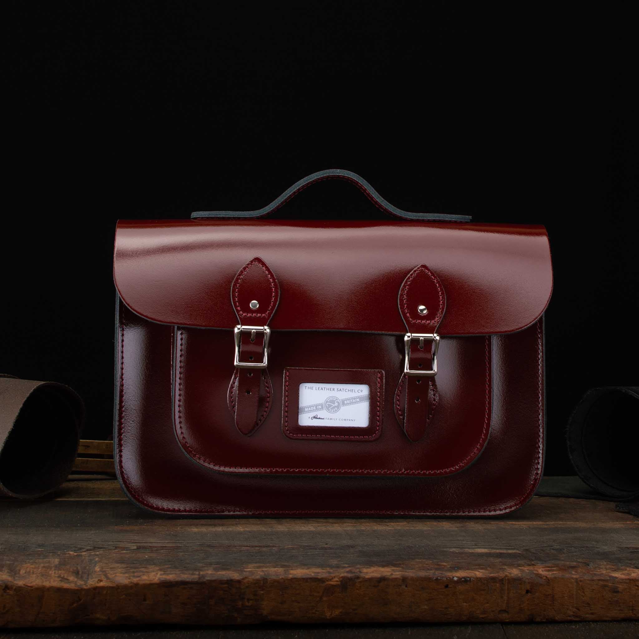 14-Inch Classic Satchel in Patent Oxblood Red