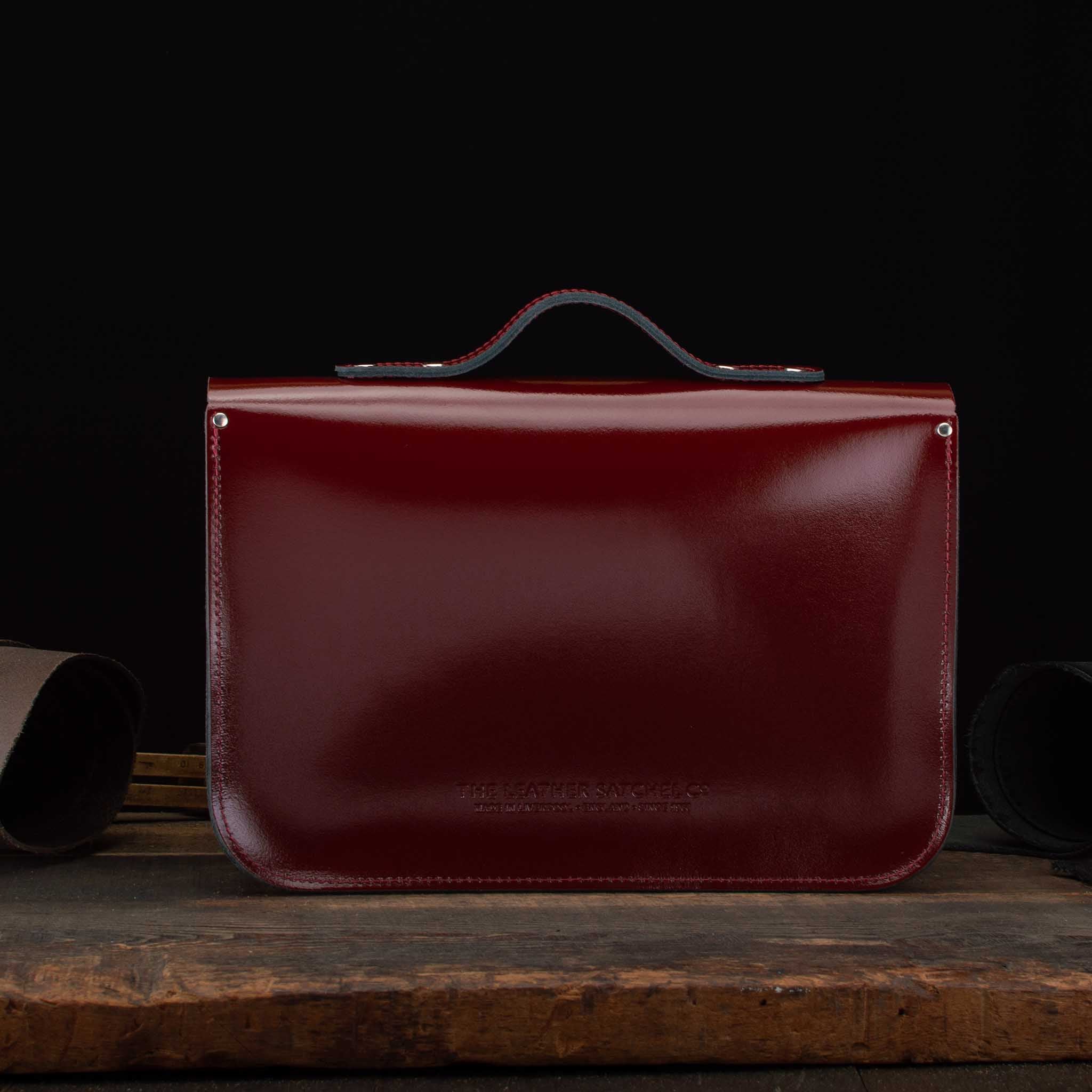 14-Inch Classic Satchel in Patent Oxblood Red