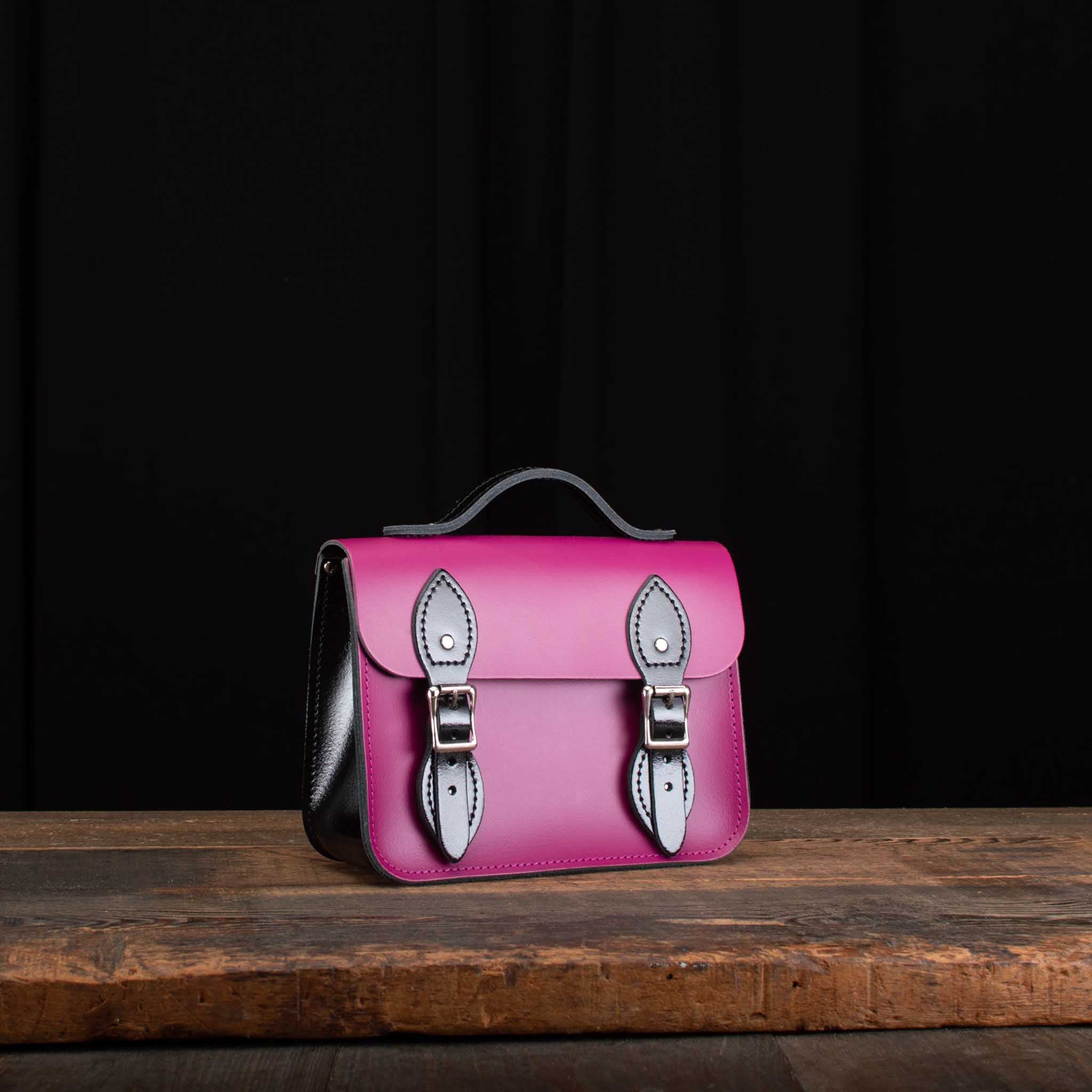 8.5-Inch Festival Satchel in Patent Pitch Black an Boysenberry