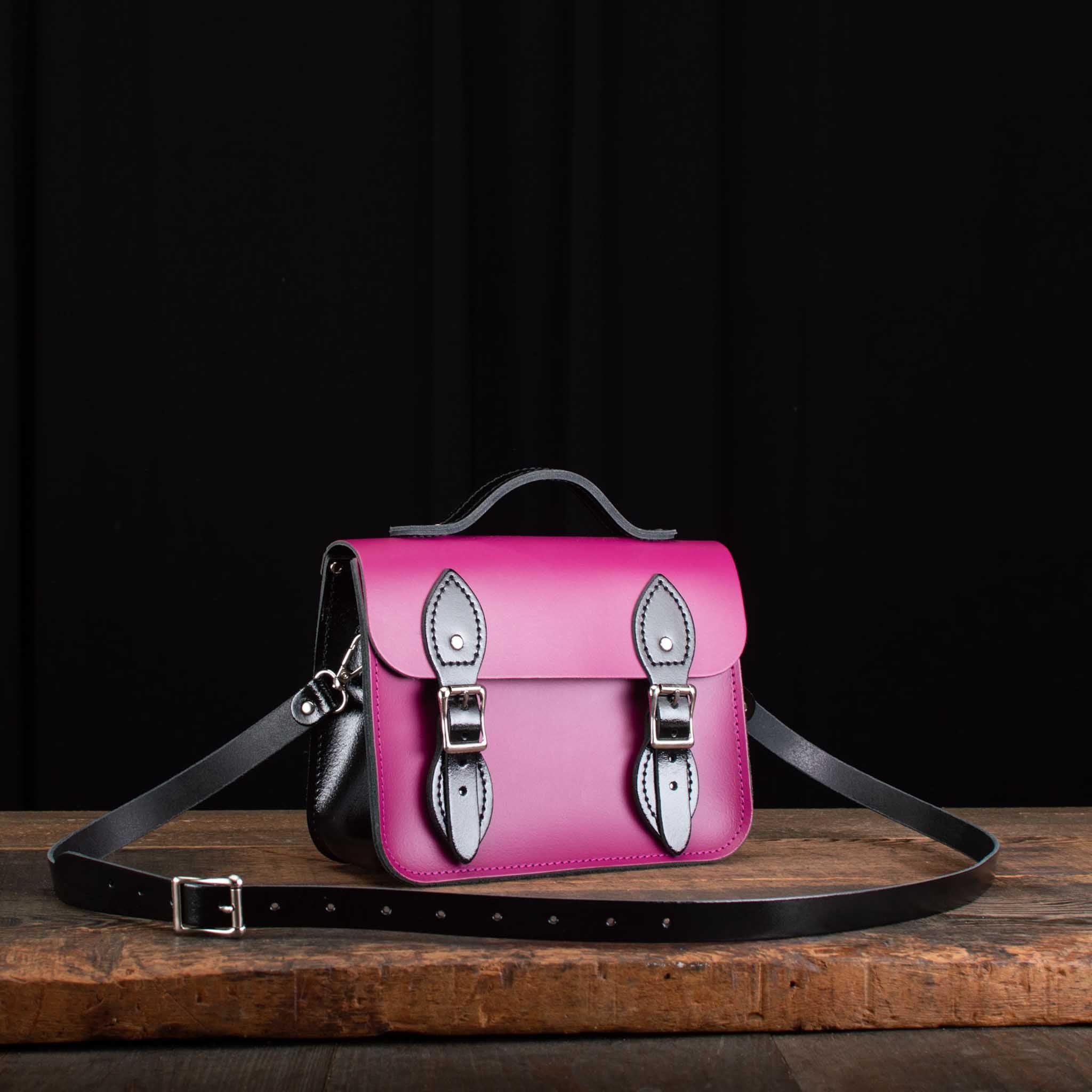 8.5-Inch Festival Satchel in Patent Pitch Black an Boysenberry