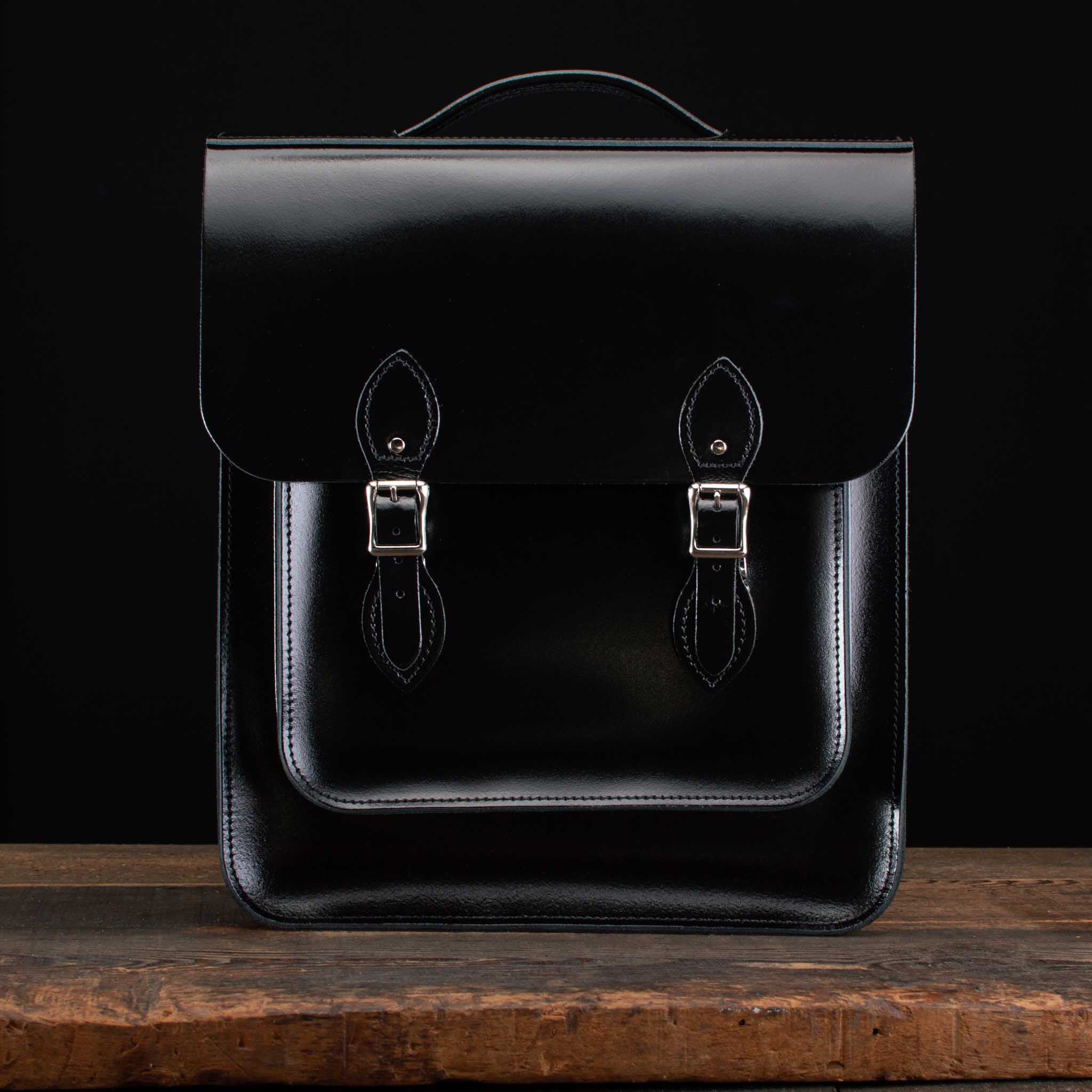 Large Portrait Backpack in Patent Pitch Black
