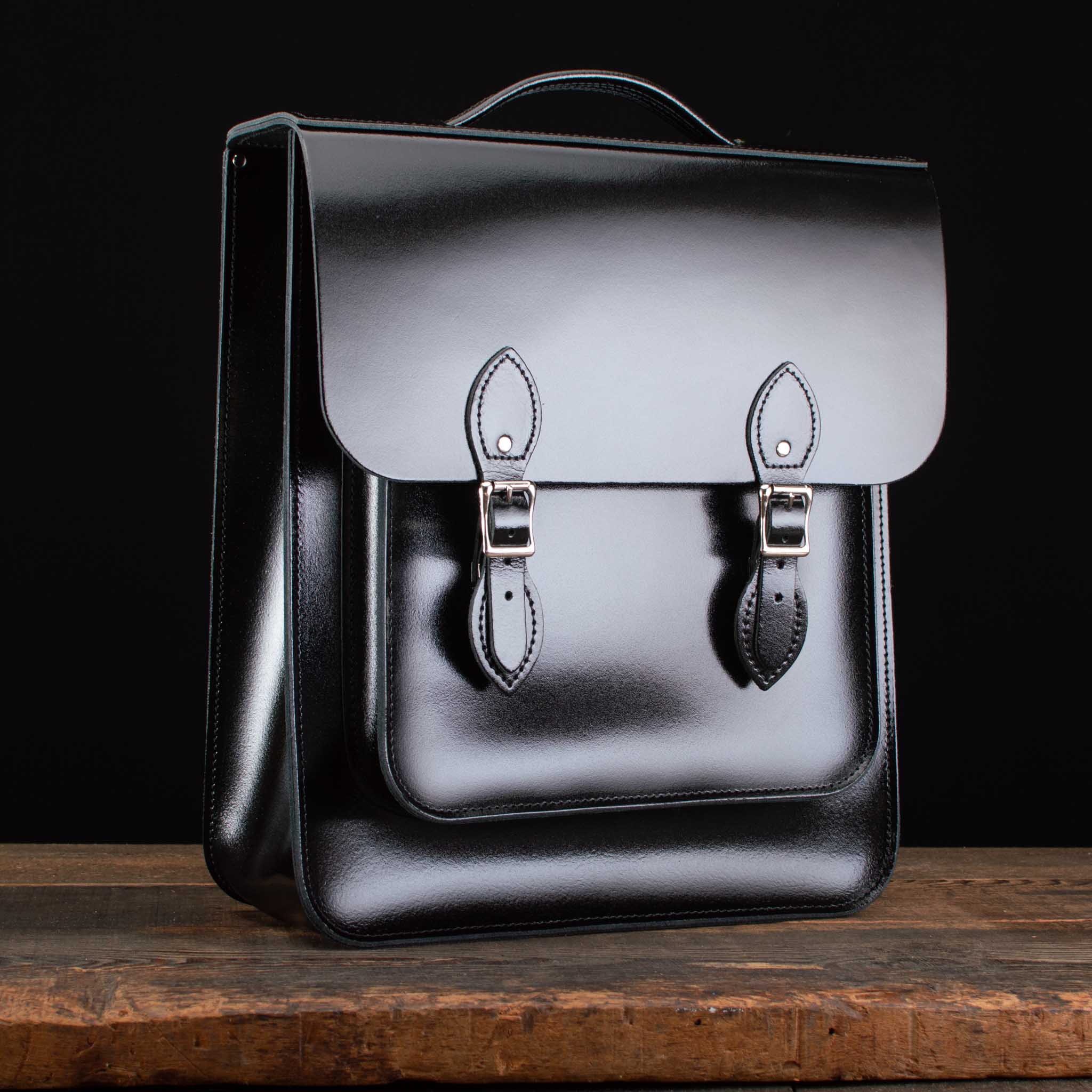 Large Portrait Backpack in Patent Pitch Black