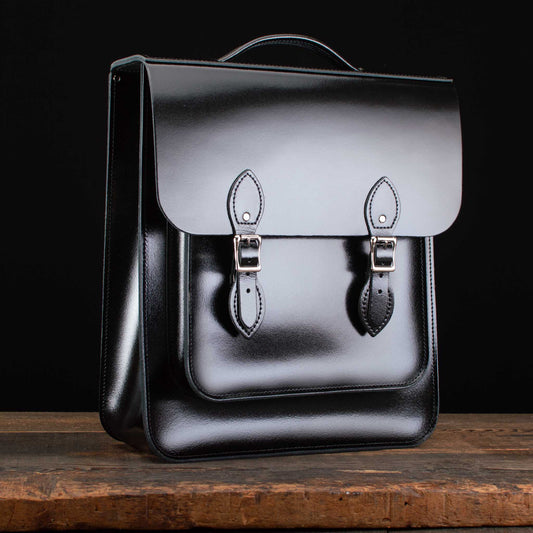 Large Portrait Backpack in Patent Pitch Black