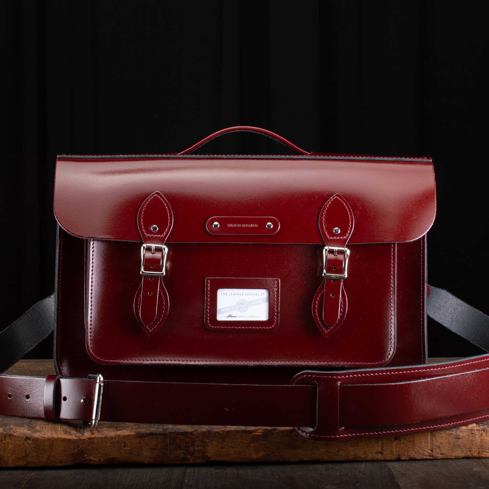 16.5-inch Briefcase Satchel in Patent Oxblood Red Leather