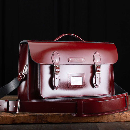16.5-inch Briefcase Satchel in Patent Oxblood Red Leather