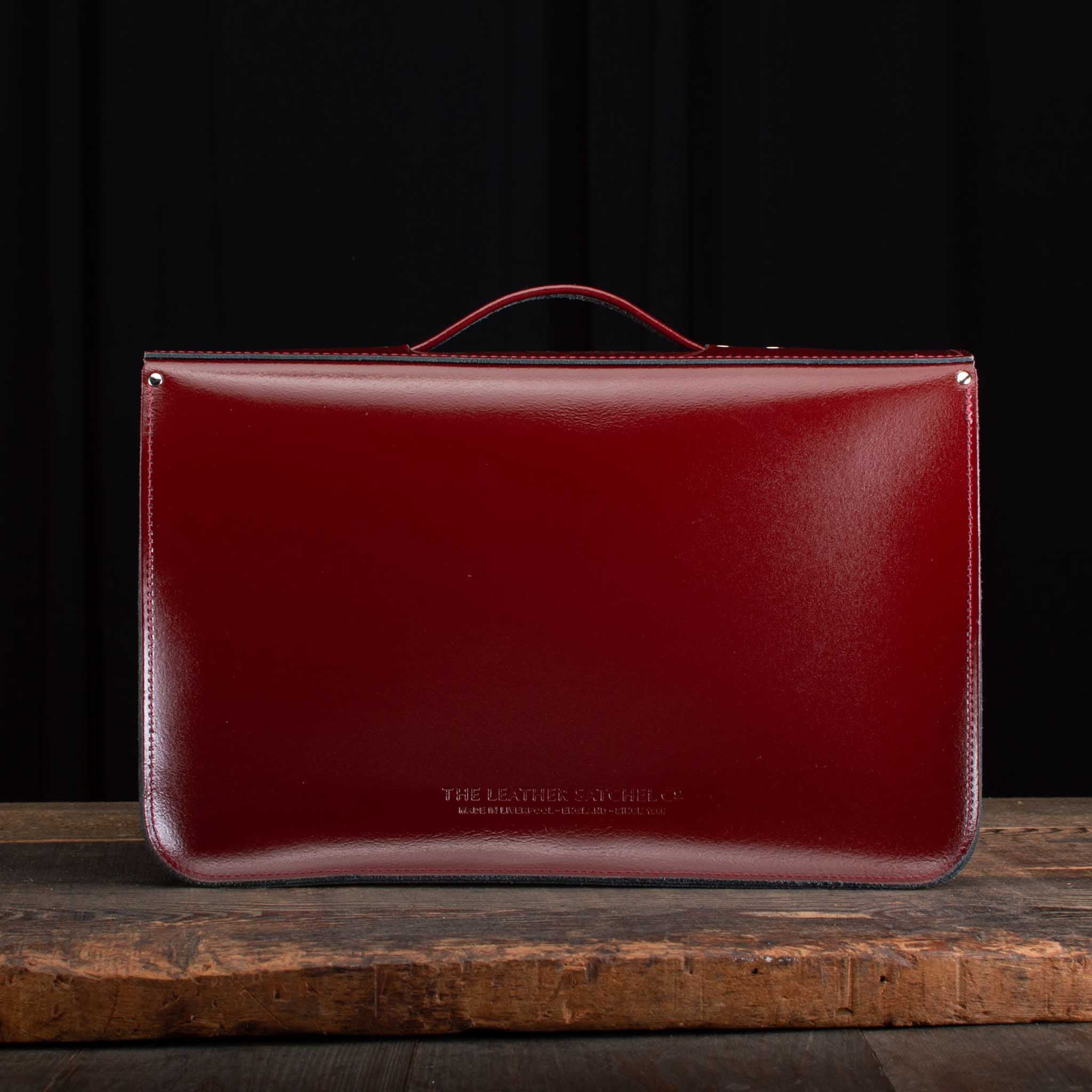 16.5-inch Briefcase Satchel in Patent Oxblood Red Leather